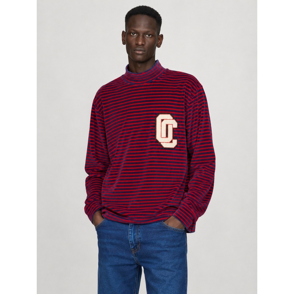 Opening Ceremony Stripe Mockneck Velour Top Dragon Red Blue XS New OVERSIZE